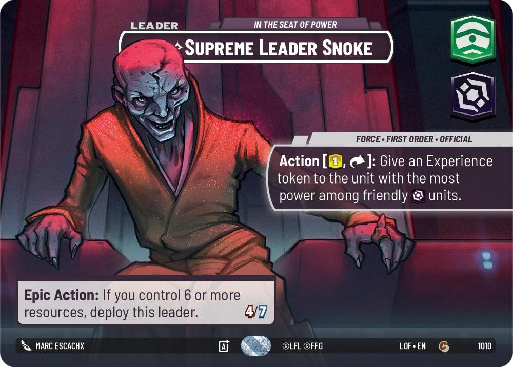 Image for Supreme Leader Snoke - In the Seat of Power (Showcase) (1010) (Legends of the Force) - Star Wars: Unlimited