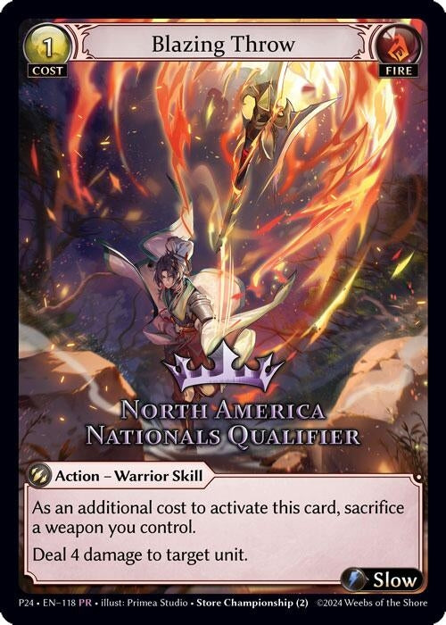 Image for Blazing Throw (North America Nationals Qualifier) (118) (Region Exclusive Promotional Cards) - Grand Archive TCG