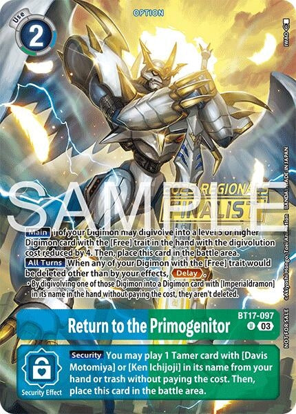 Image for Return to the Primogenitor (Regionals 25-26 Season 2 Finalist) (BT17-097 U) (Secret Crisis) - Digimon Card Game