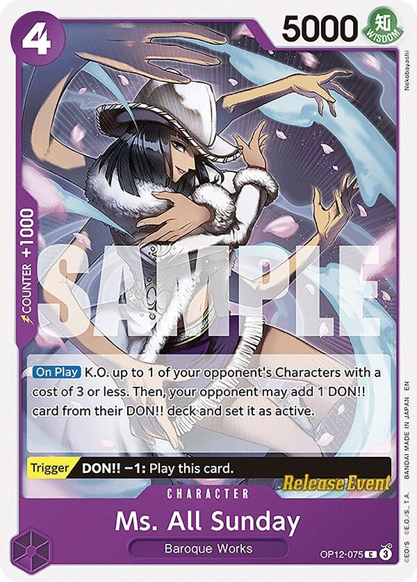 Image for Ms. All Sunday (OP12-075) (Legacy of the Master Release Event Cards) - One Piece Card Game