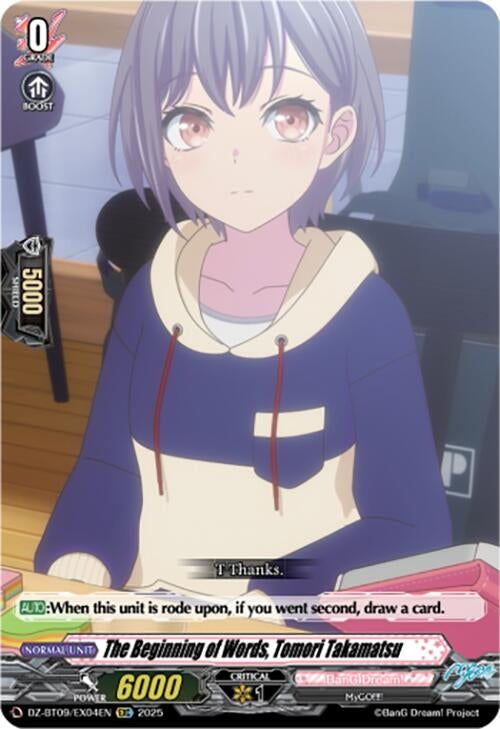 Image for The Beginning of Words, Tomori Takamatsu (EXC) (DZ-BT09/EX04EN) (DZ-BT09: Super Brave Detonation) - Cardfight Vanguard