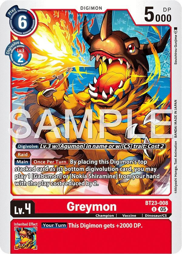 Image for Greymon (BT23-008 U) (Hackers' Slumber) - Digimon Card Game