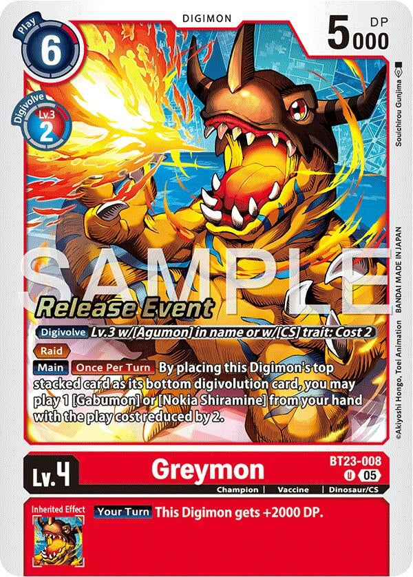 Image for Greymon (BT23-008 U) (Hackers' Slumber Release Event Cards) - Digimon Card Game