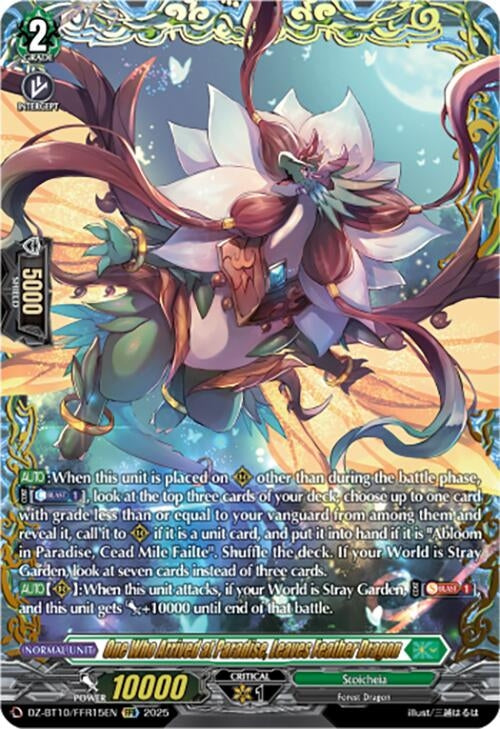 Image for One Who Arrived at Paradise, Leaves Feather Dragon (FFR) (DZ-BT10/FFR15EN) (DZ-BT10: Dragonsoul Resonance) - Cardfight Vanguard