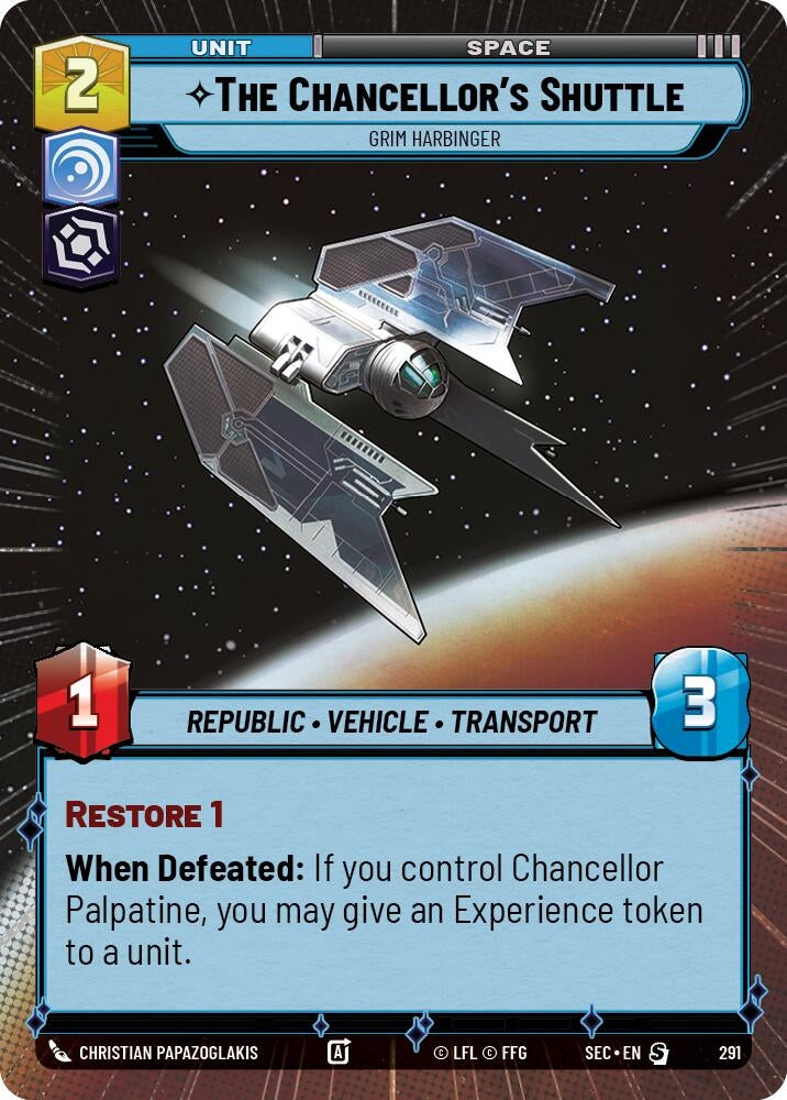 Image for The Chancellor's Shuttle - Grim Harbinger (Hyperspace) (291) (Secrets of Power) - Star Wars: Unlimited