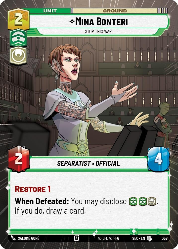 Image for Mina Bonteri - Stop This War (Hyperspace) (358) (Secrets of Power) - Star Wars: Unlimited