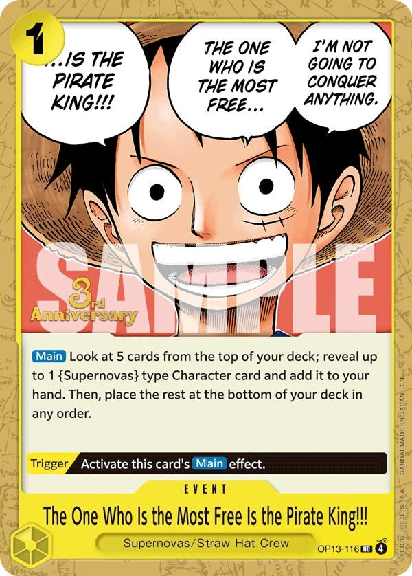 Image for The One Who Is the Most Free Is the Pirate King!!! (OP13-116) (Carrying On His Will: 3rd Anniversary Tournament Cards) - One Piece Card Game
