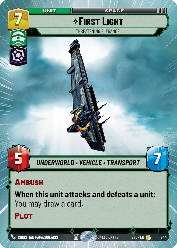 Image for First Light - Threatening Elegance (Hyperspace Foil) (844) (Secrets of Power) - Star Wars: Unlimited