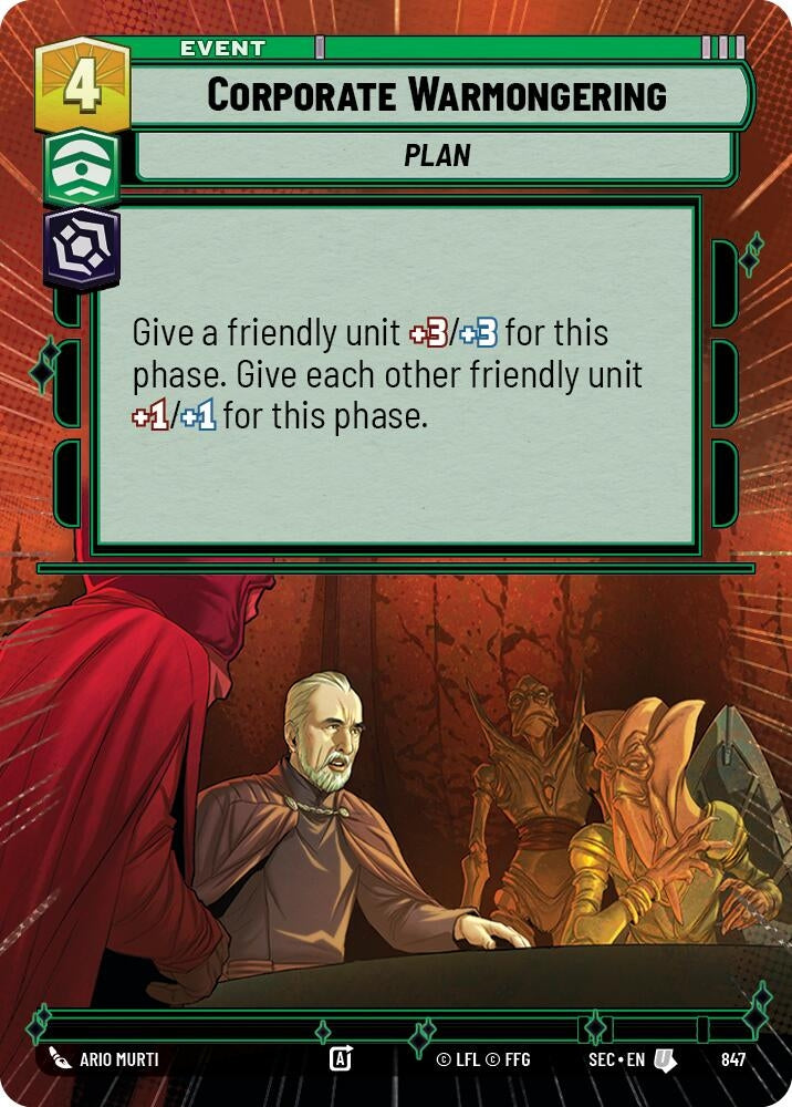 Image for Corporate Warmongering (Hyperspace Foil) (847) (Secrets of Power) - Star Wars: Unlimited