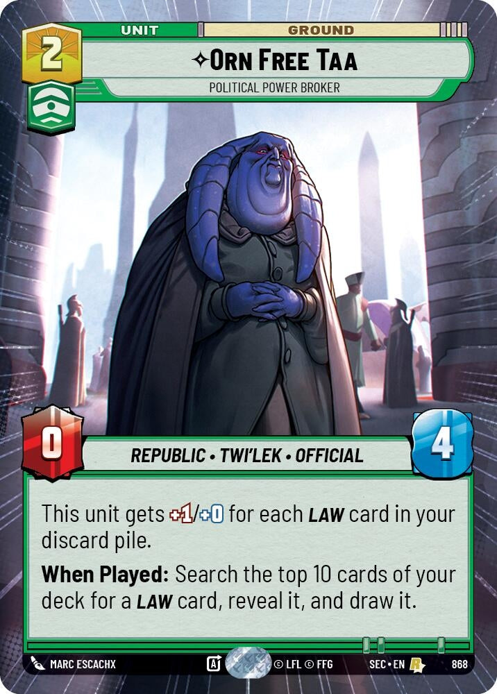 Image for Orn Free Taa - Political Power Broker (Hyperspace Foil) (868) (Secrets of Power) - Star Wars: Unlimited