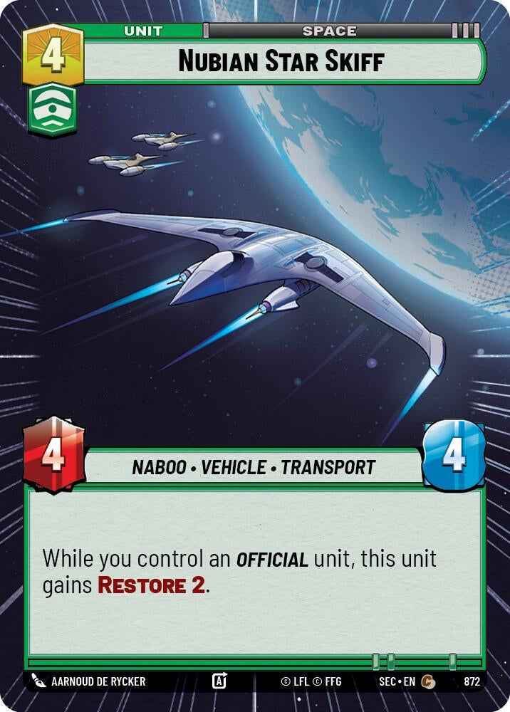 Image for Nubian Star Skiff (Hyperspace Foil) (872) (Secrets of Power) - Star Wars: Unlimited