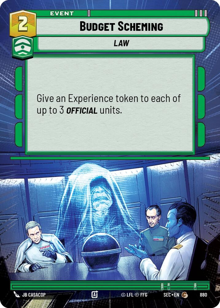 Image for Budget Scheming (Hyperspace Foil) (880) (Secrets of Power) - Star Wars: Unlimited