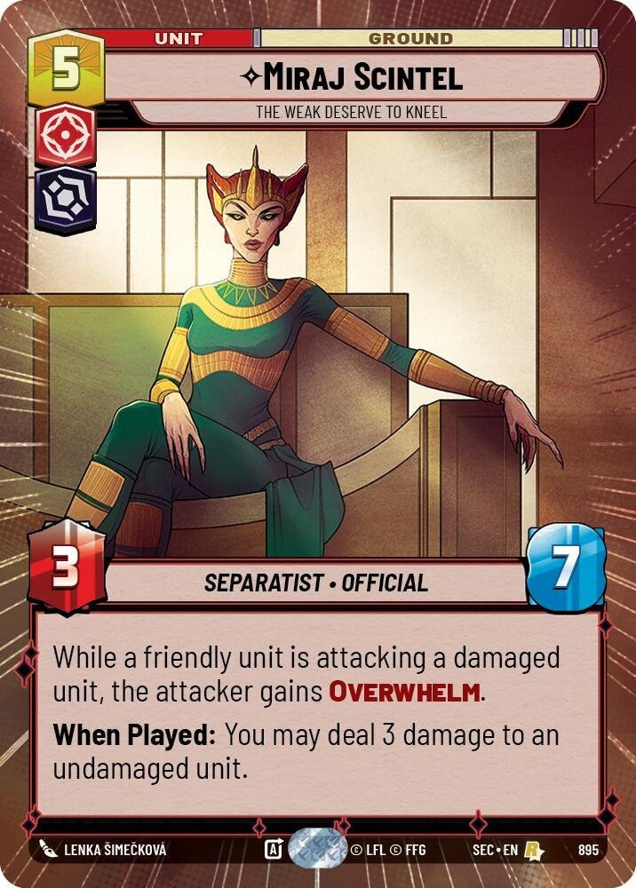 Image for Miraj Scintel - The Weak Deserve to Kneel (Hyperspace Foil) (895) (Secrets of Power) - Star Wars: Unlimited