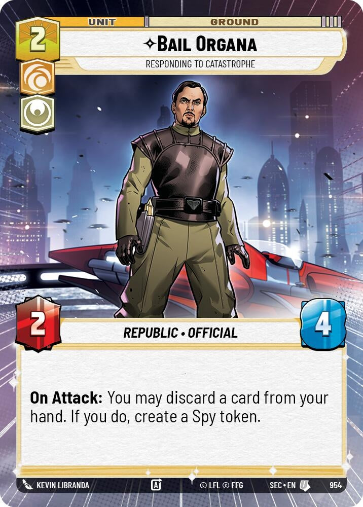 Image for Bail Organa - Responding to Catastrophe (Hyperspace Foil) (954) (Secrets of Power) - Star Wars: Unlimited