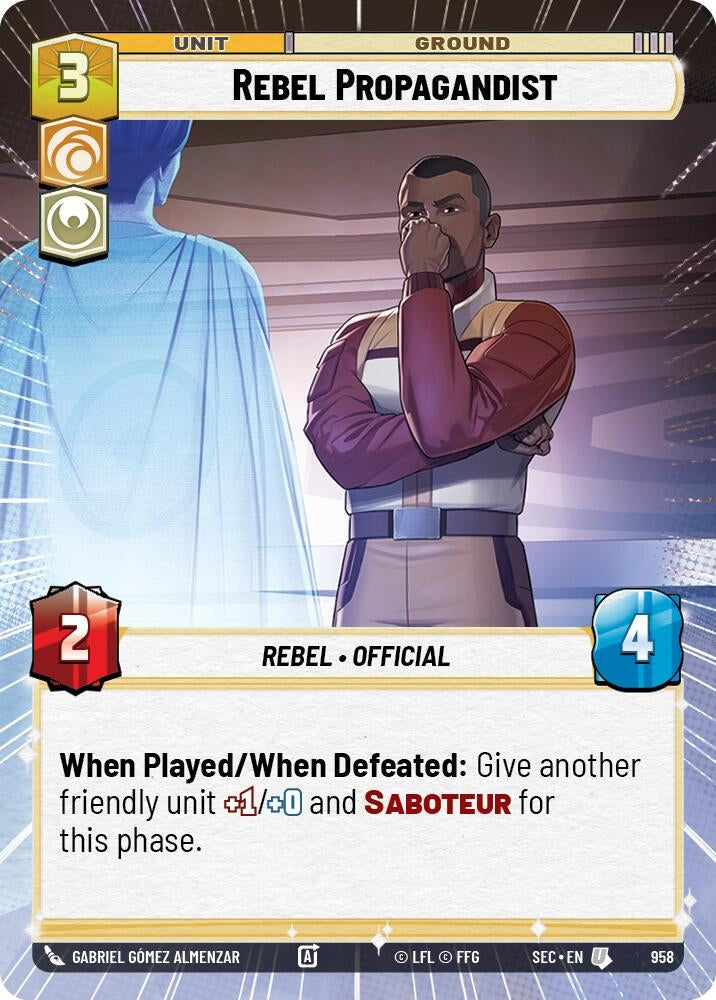 Image for Rebel Propagandist (Hyperspace Foil) (958) (Secrets of Power) - Star Wars: Unlimited