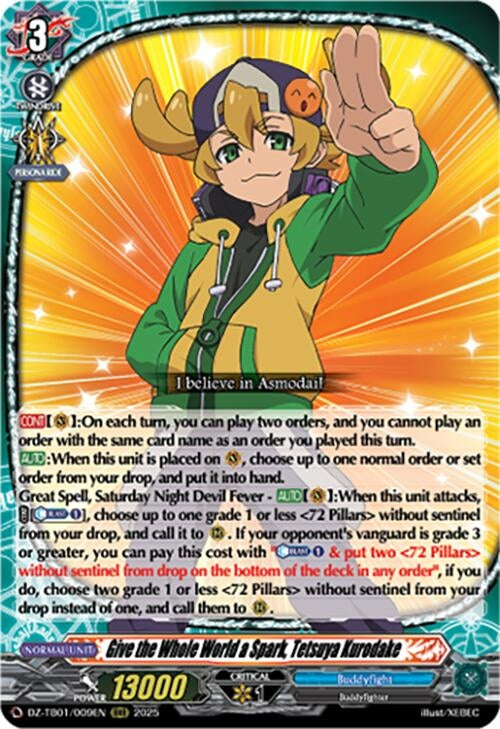 Image for Give the Whole World a Spark, Tetsuya Kurodake (DZ-TB01/009EN) (DZ-TB01: Future Card Buddyfight) - Cardfight Vanguard