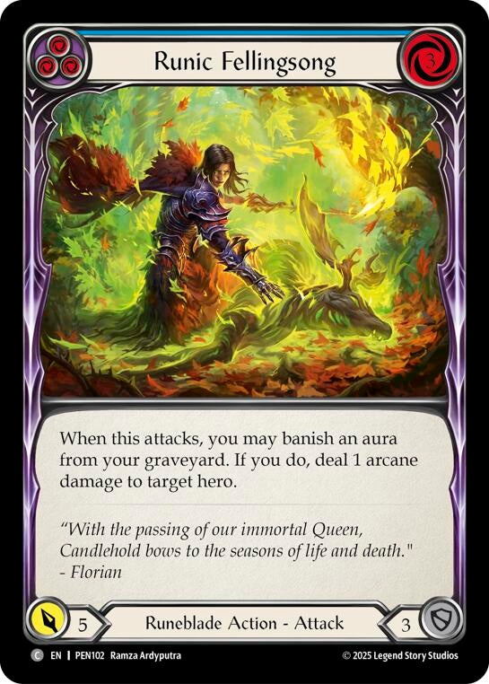 Image for Runic Fellingsong (Blue) (PEN102) (Compendium of Rathe) - Flesh and Blood TCG