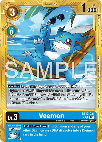 Image for Veemon - BT12-021 (Gold Border) (BT12-021 C) (Advanced Booster Digimon Generation) - Digimon Card Game
