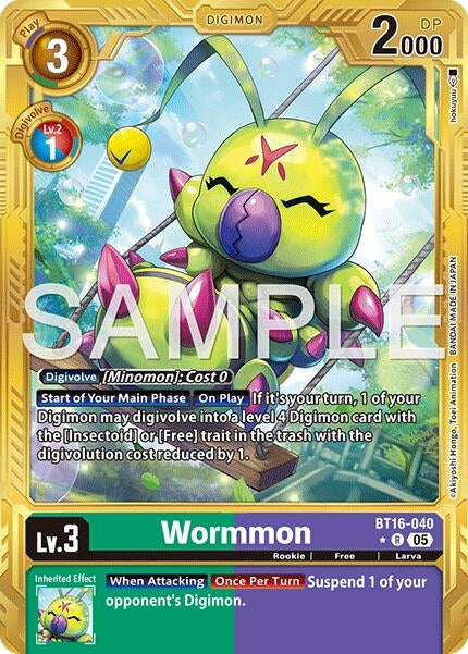 Image for Wormmon - BT16-040 (Gold Border) (BT16-040 R) (Advanced Booster Digimon Generation) - Digimon Card Game