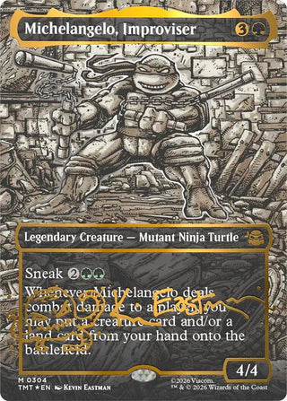 Image for Michelangelo, Improviser (Borderless) (Gold-Stamped Signature) (304) (Teenage Mutant Ninja Turtles) - Magic: The Gathering
