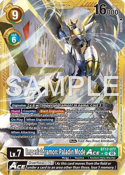 Image for Imperialdramon: Paladin Mode ACE (Gold Border) (BT17-077 SR) (Advanced Booster Digimon Generation) - Digimon Card Game