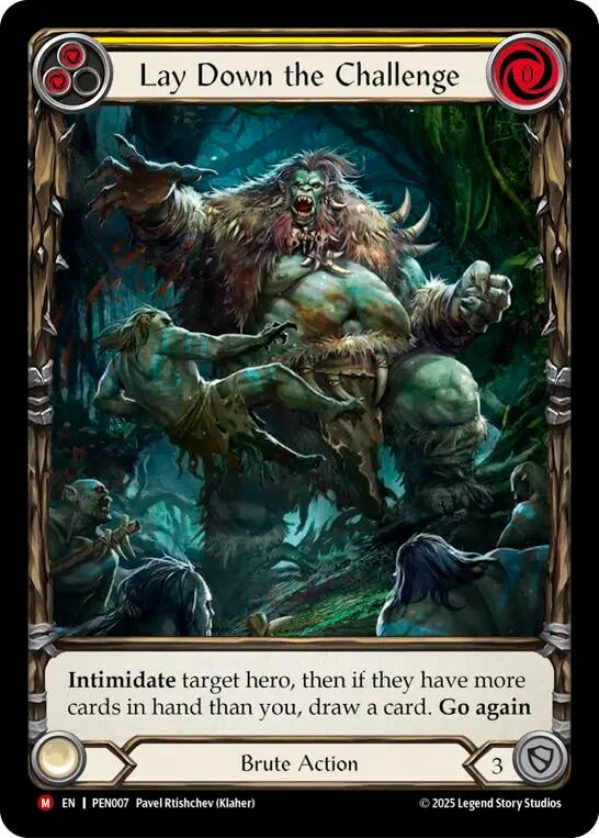 Image for Lay Down The Challenge (Yellow) (Extended Art) (PEN007) (Compendium of Rathe) - Flesh and Blood TCG