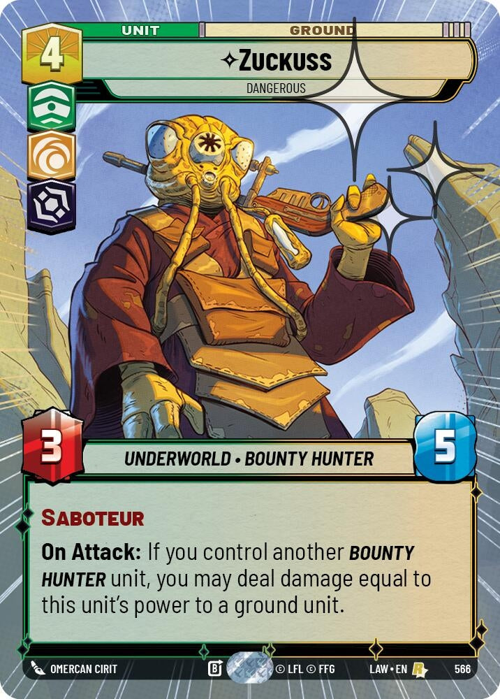 Image for Zuckuss - Dangerous (Hyperspace Foil) (566) (A Lawless Time) - Star Wars: Unlimited