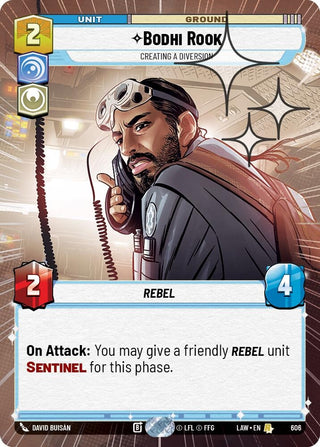 Image for Bodhi Rook - Creating a Diversion (Hyperspace Foil) (606) (A Lawless Time) - Star Wars: Unlimited