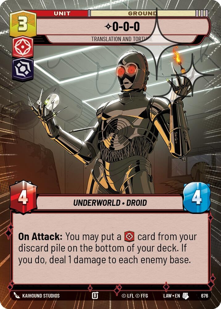 Image for 0-0-0 - Translation and Torture (Hyperspace Foil) (676) (A Lawless Time) - Star Wars: Unlimited