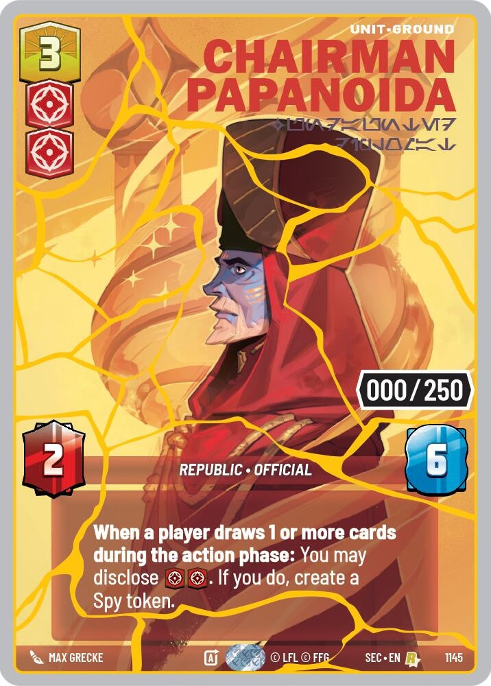 Image for Chairman Papanoida - Undaunted Diplomat (Serialized) (Gold) (1145) (Secrets of Power) - Star Wars: Unlimited