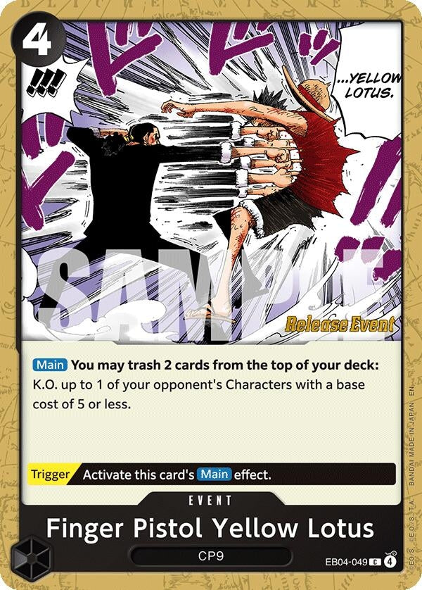 Image for Finger Pistol Yellow Lotus (EB04-049) (Adventure on Kami's Island Release Event Cards) - One Piece Card Game