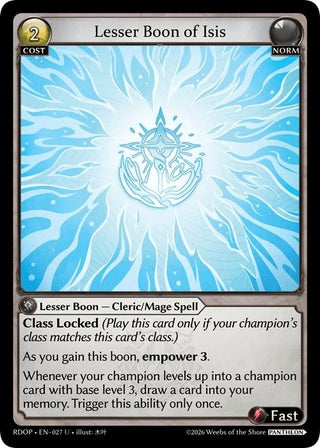 Image for Lesser Boon of Isis (027) (Radiant Origins: Pantheon) - Grand Archive TCG