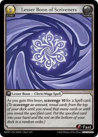 Image for Lesser Boon of Scriveners (040) (Radiant Origins: Pantheon) - Grand Archive TCG